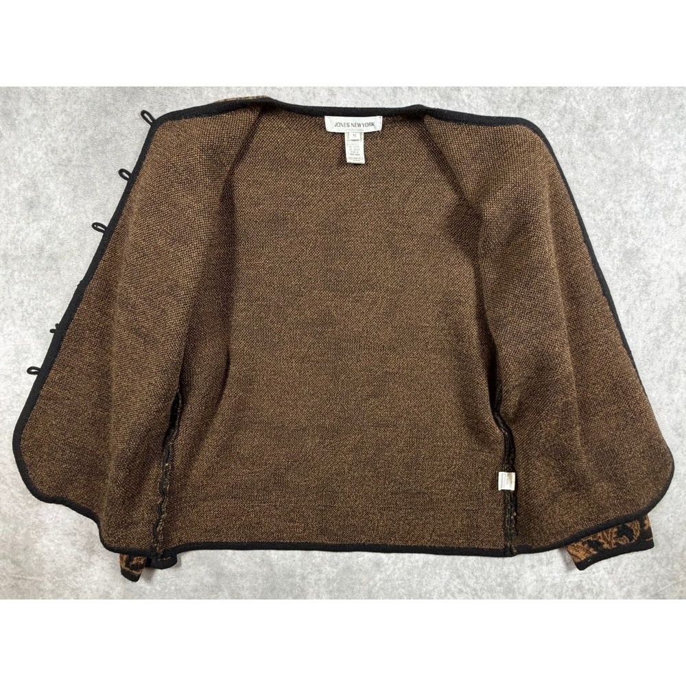 Jones New York Vintage Womens Medium Cardigan Lambswool Brown Black Paisley - Picture 3 of 10